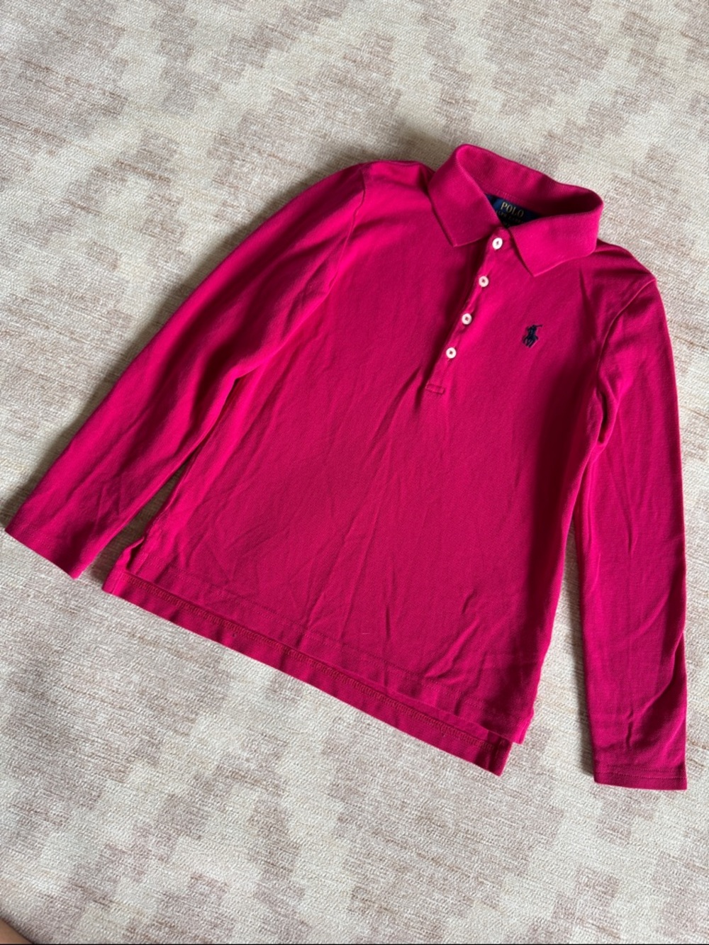 Polo Ralph Lauren Kids Long Sleeve Polo Raspberry Pink size S(7)